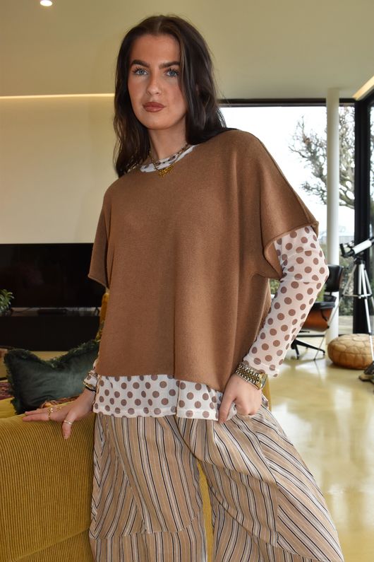 Bobby Mesh Layering Top Dopamine Dot Vanilla Mocha -